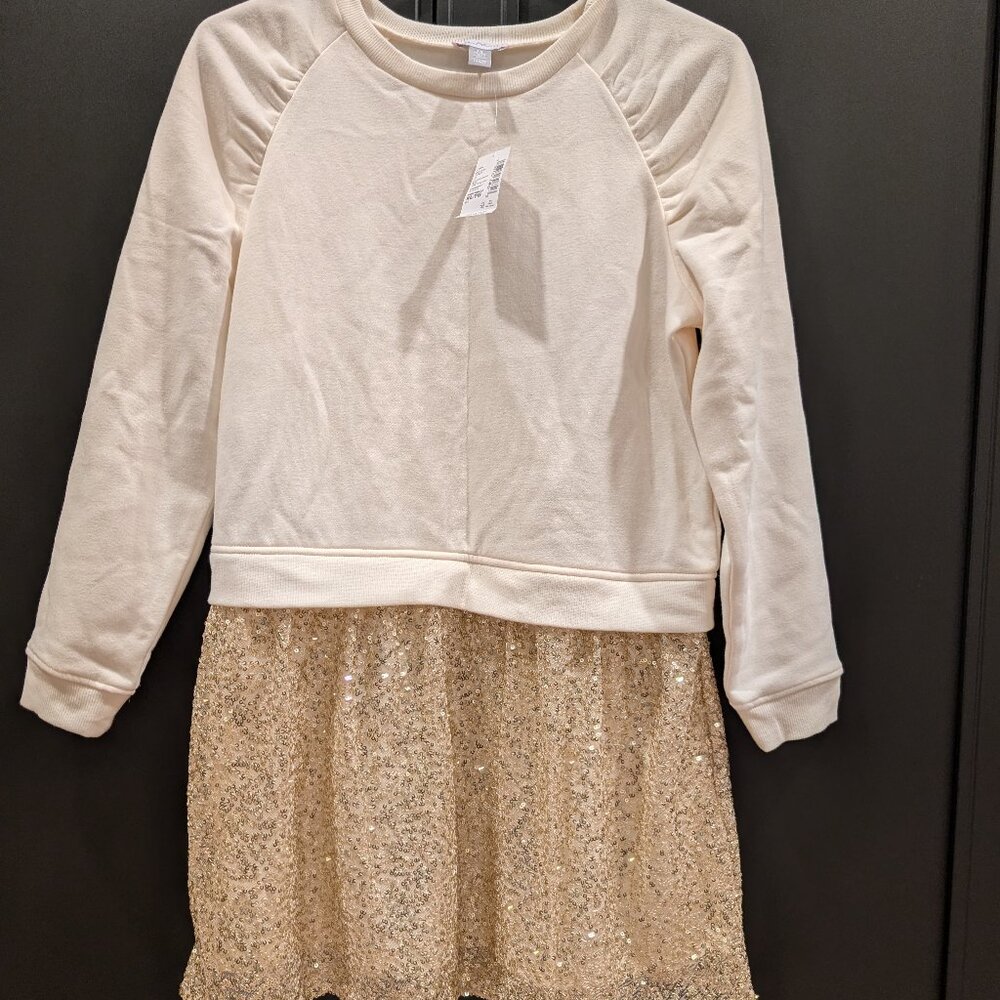 NWT - Girls Cream and Sequin Sweatshirt Dress